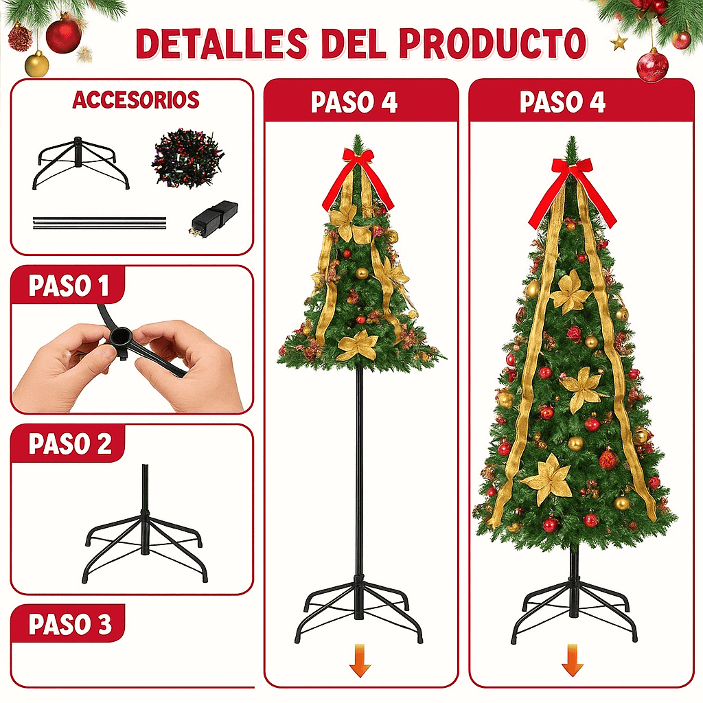 Árbol de Navidad Plegable 1.5 m + 200 Luces led GRATIS