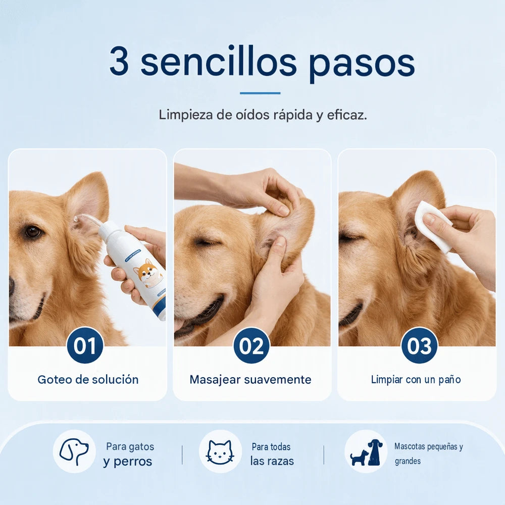 Limpiador de Oidos para Mascotas  I Alivia rápidamente las molestias en los oídos de tu mascota.