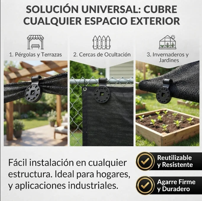 SunGrip™| Clips de Fijación para Media Sombra