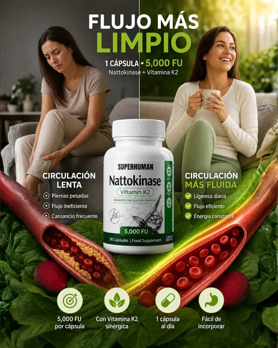 Nattokinase - Mejora de Circulación Arterial (90 cápsulas)