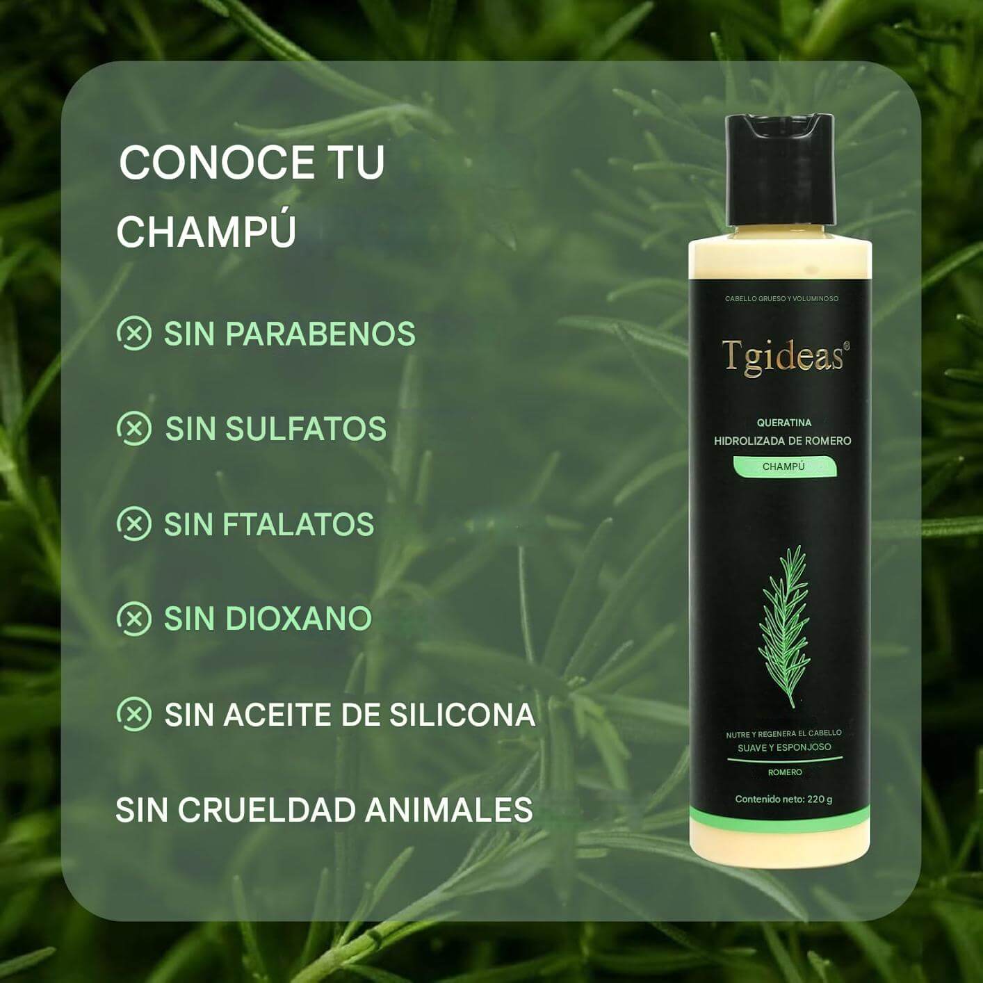 Keratina + Romero + Ortiga + Biotina - Champú Nutritivo y Regenerador para Cabello Grueso y Voluminoso (220 ml) - IdeasLabCo™ - Compre 1 y lleve 1 gratis