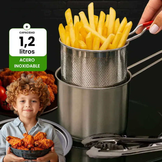 SAFEFRY® Set de Olla freidora de 1.2L en acero inoxidable +pinza + tapa GRATIS