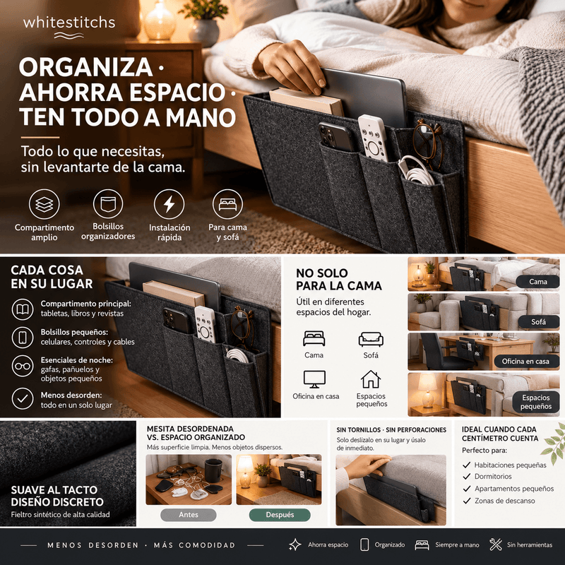 Organizador lateral para cama
