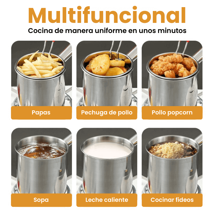SAFEFRY® Set de Olla freidora de 1.2L en acero inoxidable +pinza + tapa GRATIS