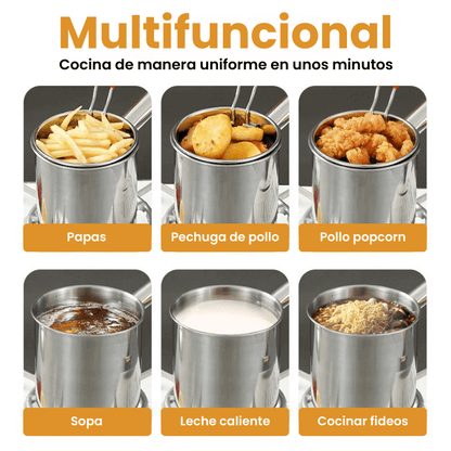 SAFEFRY® Set de Olla freidora de 1.2L en acero inoxidable +pinza + tapa GRATIS