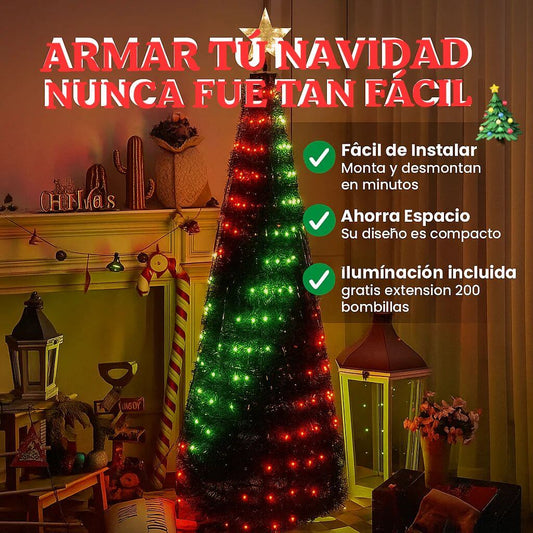 Árbol de Navidad Plegable 1.5 m + 200 Luces led GRATIS