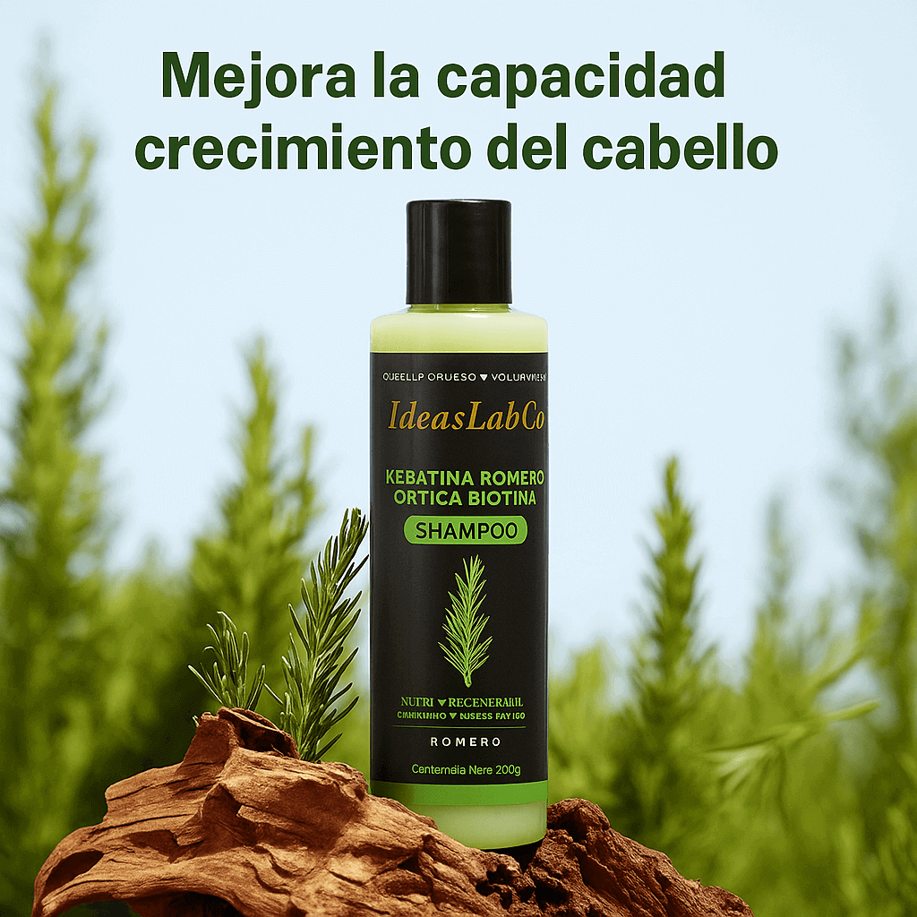 Keratina + Romero + Ortiga + Biotina - Champú Nutritivo y Regenerador para Cabello Grueso y Voluminoso (220 ml) - IdeasLabCo™ - Compre 1 y lleve 1 gratis