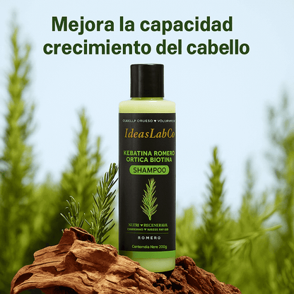 Keratina + Romero + Ortiga + Biotina - Champú Nutritivo y Regenerador para Cabello Grueso y Voluminoso (220 ml) - IdeasLabCo™ - Compre 1 y lleve 1 gratis