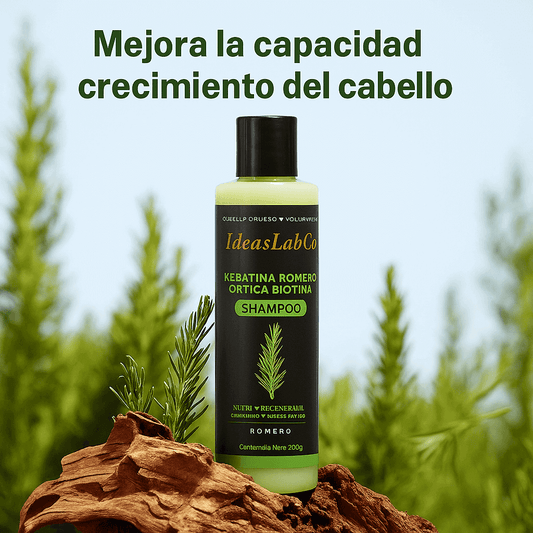 Keratina + Romero + Ortiga + Biotina - Champú Nutritivo y Regenerador para Cabello Grueso y Voluminoso (220 ml) - IdeasLabCo™ - Compre 1 y lleve 1 gratis